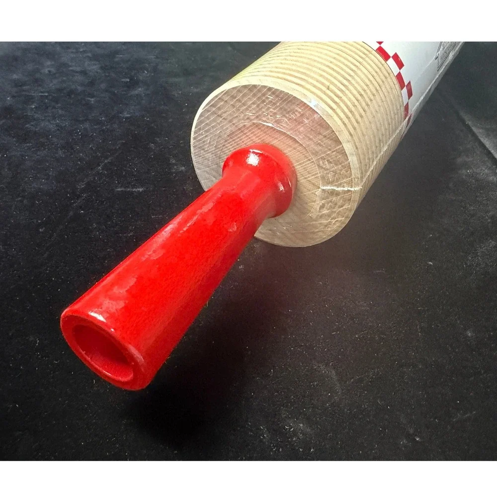 Bethany Housewares 420 Corrugated Rolling Pin Hard Maple Wood Red Handle Lefse
